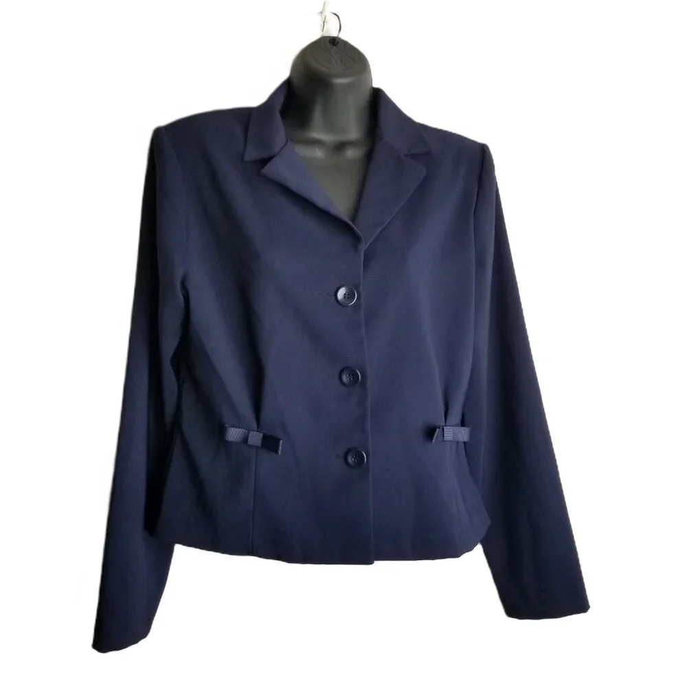 Suits Us Womens 9/10 Navy Blazer Polka Dot Skirt Suit Set Y2K Preppy
